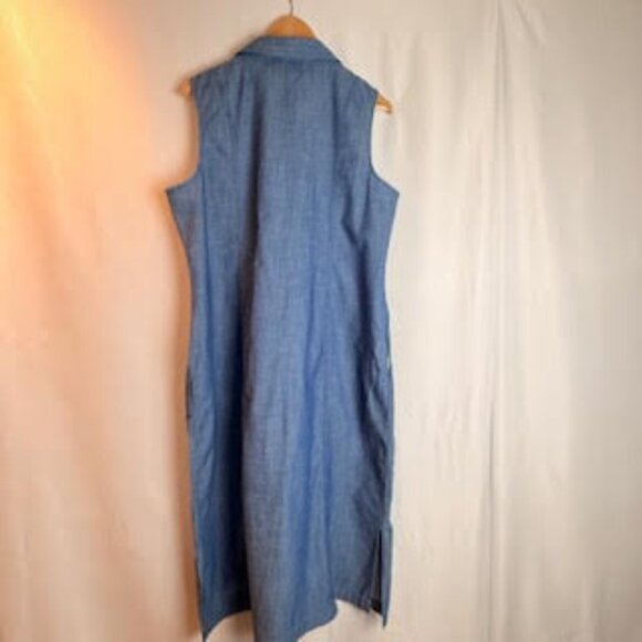 Talbots Chambray Denim Shirt Dress Sleeveless Button Front Belted Women’s 16 - Picture 3 of 11